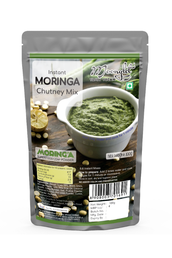 Moonglet - Instant Moringa Leaves (Drumstick Plant Leaves) Chutney | 300g (3 Packs of 100g Each) | Superfood Freen Chutney | Add 2 Times Warm Water to Prepare